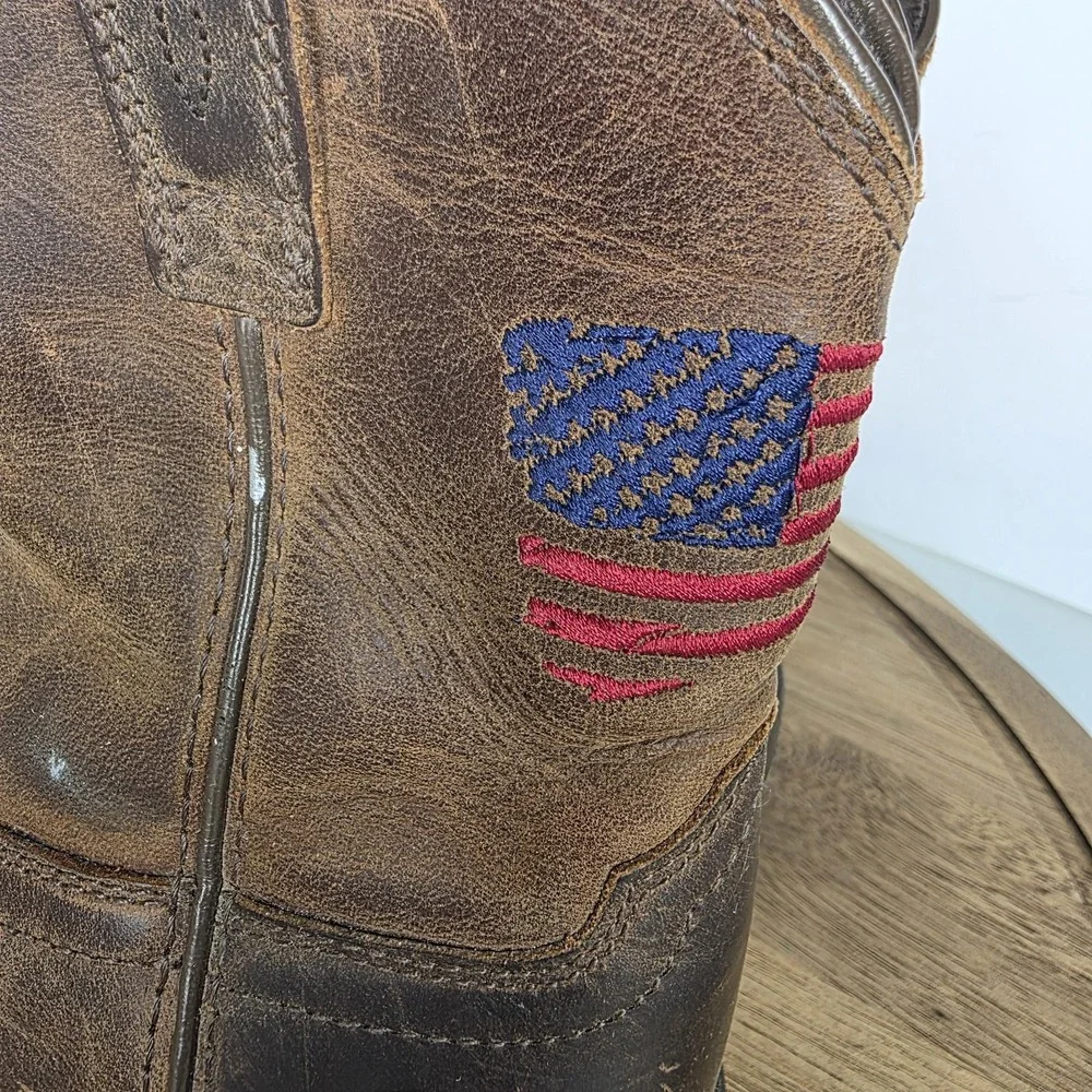 Ariat Youth Sz 12 American Pride Western Boots Square Toe Brown Leather Flag